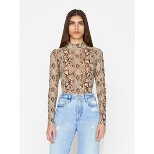FRAME Snake Mesh Mock Neck Long Sleeve in Butter Multi Size XS